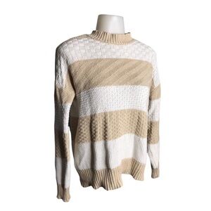 LA HEARTS Tan and White Crewneck Sweater